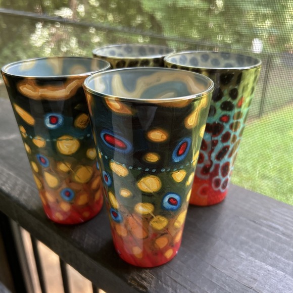 Derek DeYoung Art Brook Brown Trout Set 4 Beer Glasses Flank Series 16 Oz Cups - Picture 1 of 8